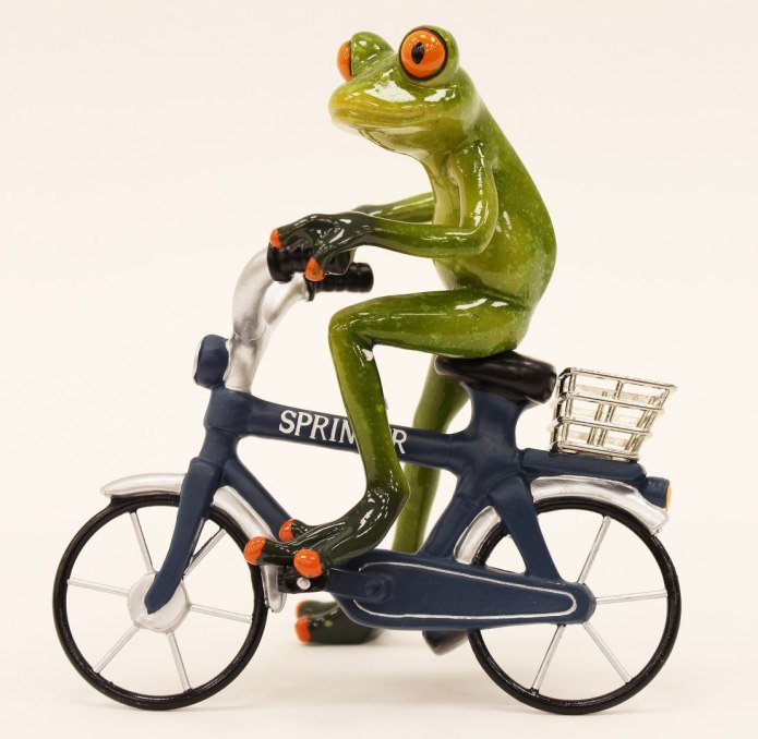 Zabawna Figurka Ozdoba żaba na rowerze